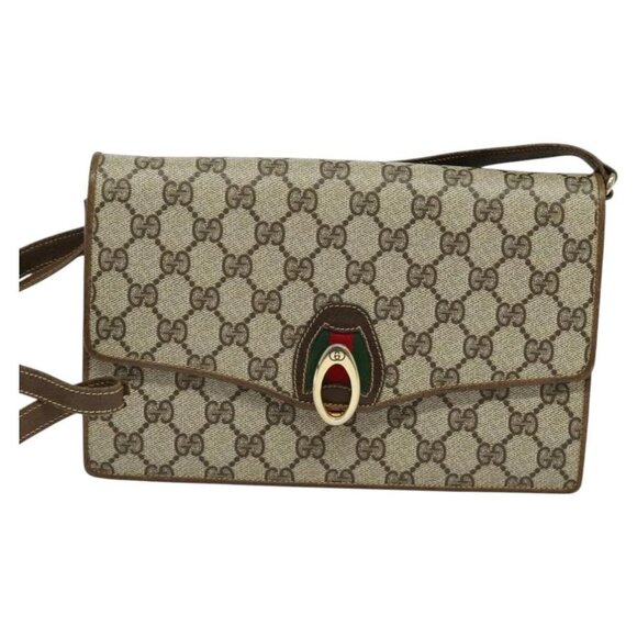 GUCCI GG Supreme Web Sherry Line Shoulder Bag PVC Beige Gold Auth - Picture 6 of 16